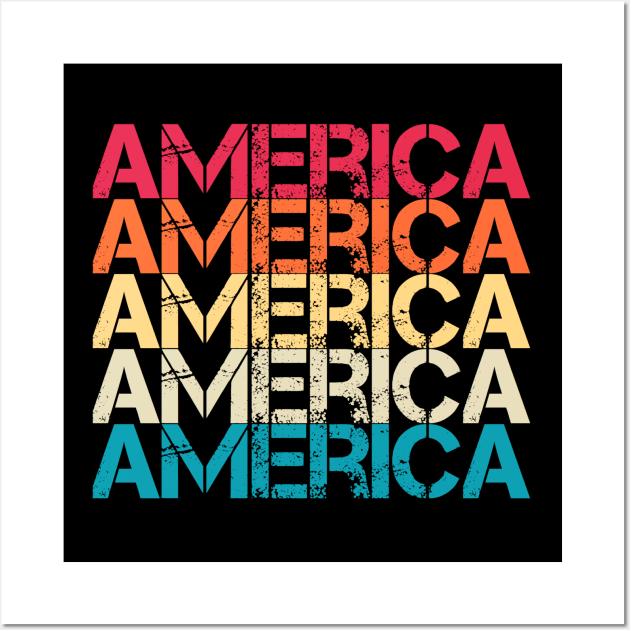 America Retro Vintage Distressed Repeated Text Gift Wall Art by Inspire Enclave